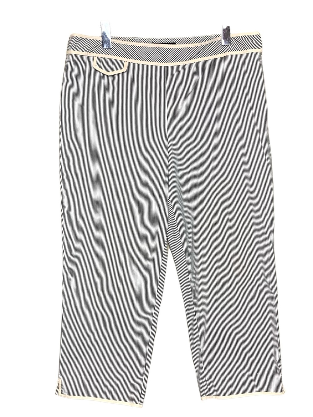 Talbots Pinstripe Capris Pants High Rise Blue White 14 Stretch Cotton Coastal